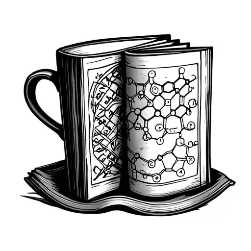 Serotonin Molecule Book And Coffee Cup Intertwined