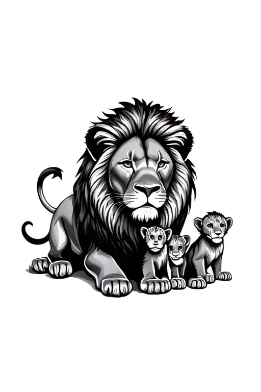 Lion With Cubs Playing