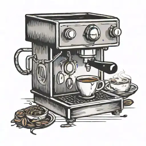 Design A Minimalist Tattoo Of An Espresso Machine Silhouette With A Coffee Cup And Latte Art