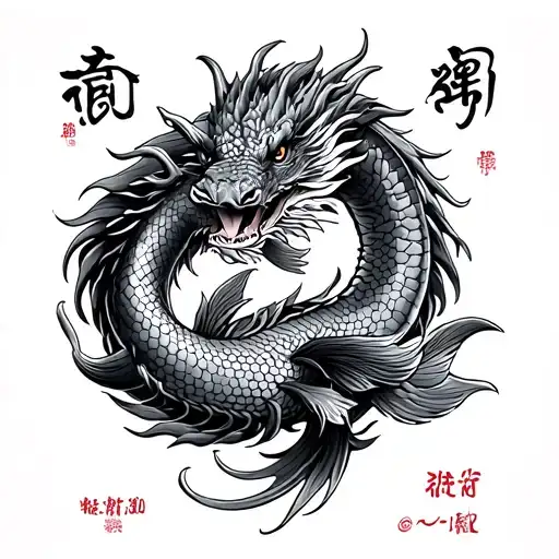 Carp Coi And Dragon Intertwined With Date Of Birth
