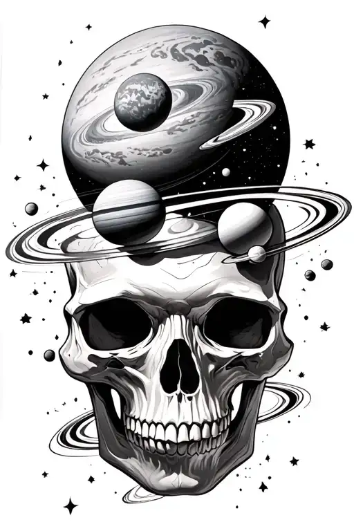 Skull Space Surrounded By Planets