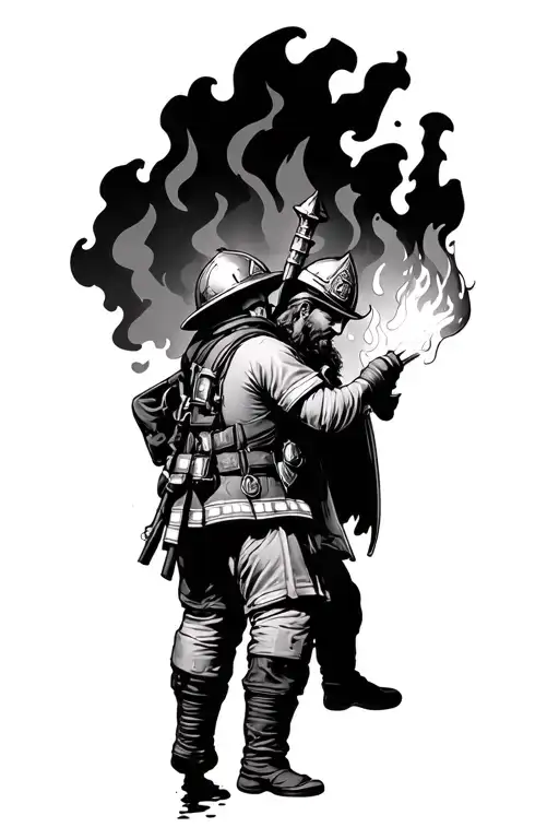 St Florian Protecting A Fire Fighter Who Is Putting Out A Fire