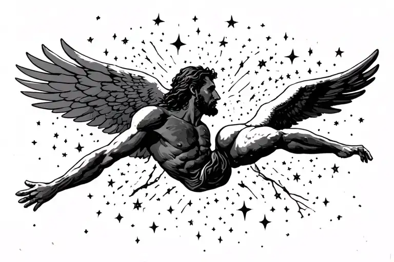 Icarus Falling From The Sky Filled With Stars