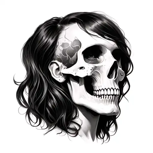 Female Portrait Transforming Into Skull