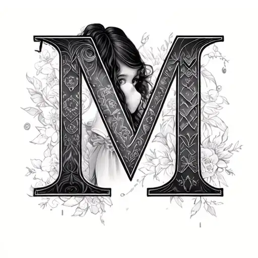 Fine Line 2 Little Girl 5 Years And 3 Years Letter M