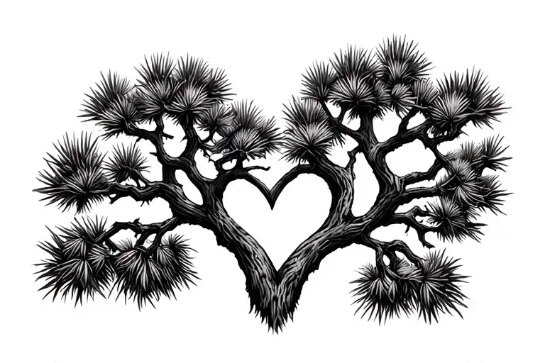 Joshua Tree With 5 Branches Heart Shape Outline