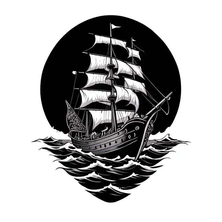 Viking Ship Sailing Through A Sea