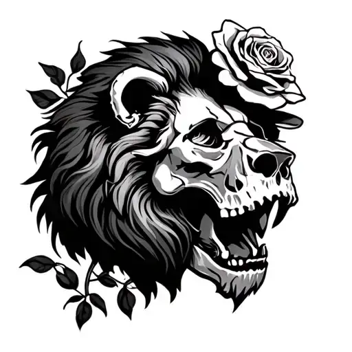Lion With Rose Skull