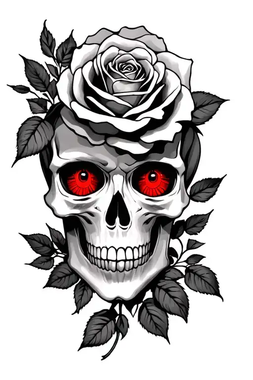 Skull Red Eyes Roses