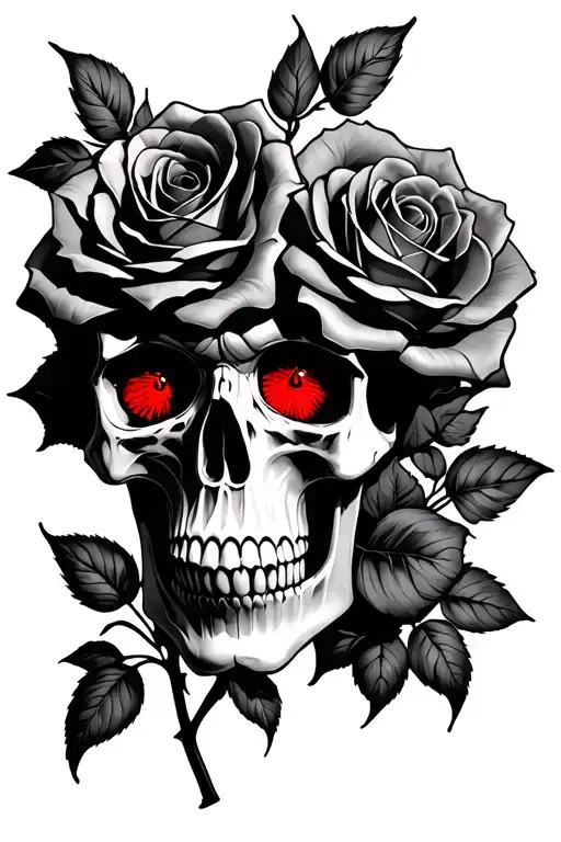 Skull Red Eyes Roses