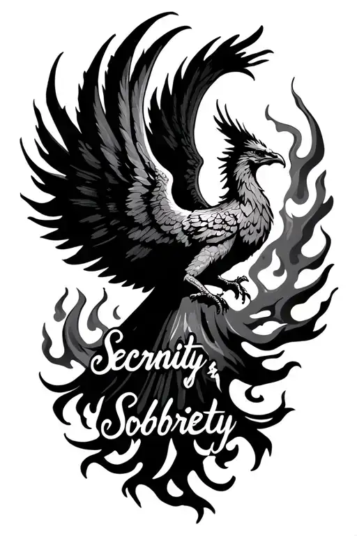 Phoenix Rising From Fire With Words Serenity And Sobriety
