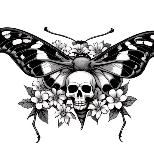 Death Moth With Skull Body With Flowers Intertwined