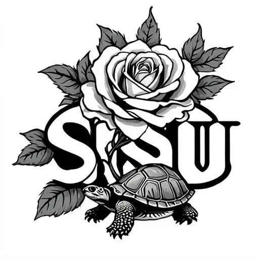 Sisu Letters And A Big Rose Flower And A Turtle