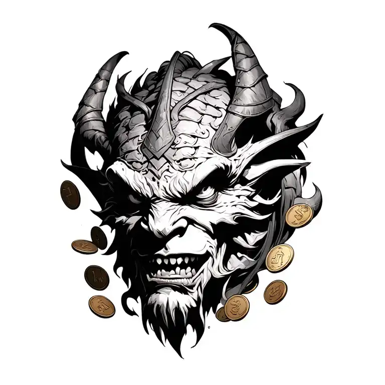 Mammon Demon Surrounded By Leather Coins