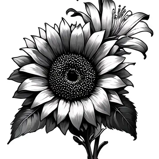 Sunflower And Lily Intertwined