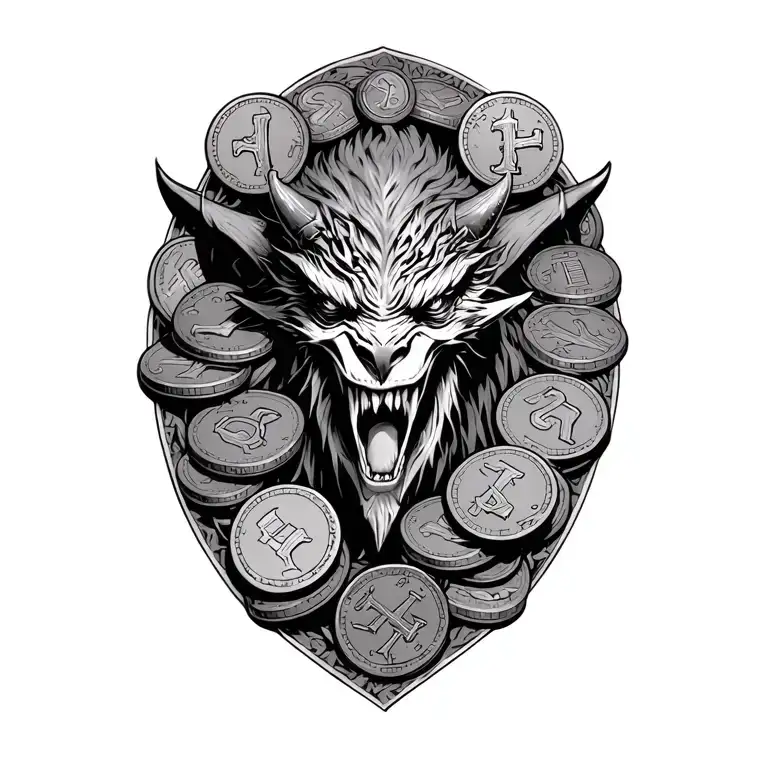 Mammon Demon Surrounded By Leather Coins With Buckle