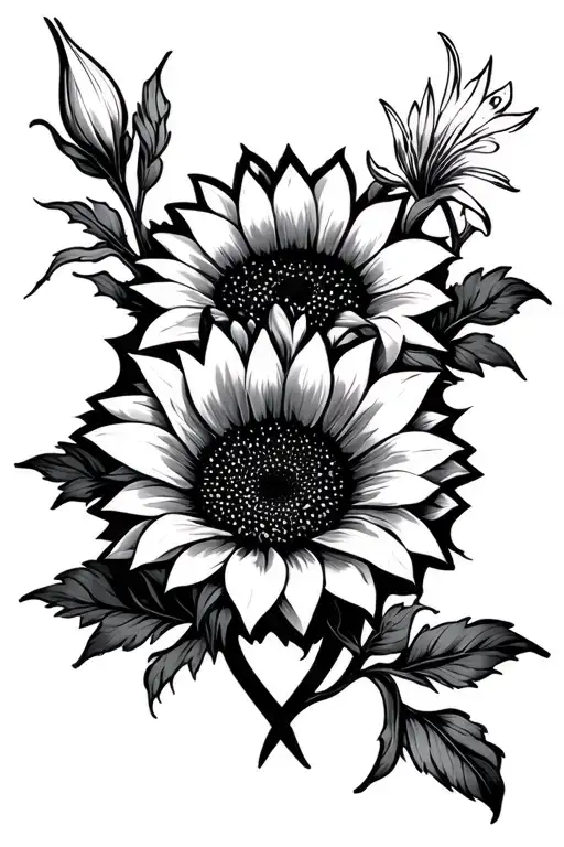 Sunflower And Lily Intertwined Infinity Symbols