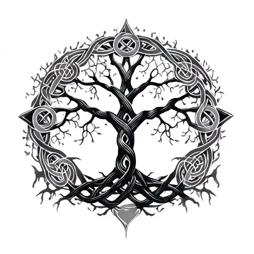 Celtic Tree Of Life Silhouetted Knots Weaving