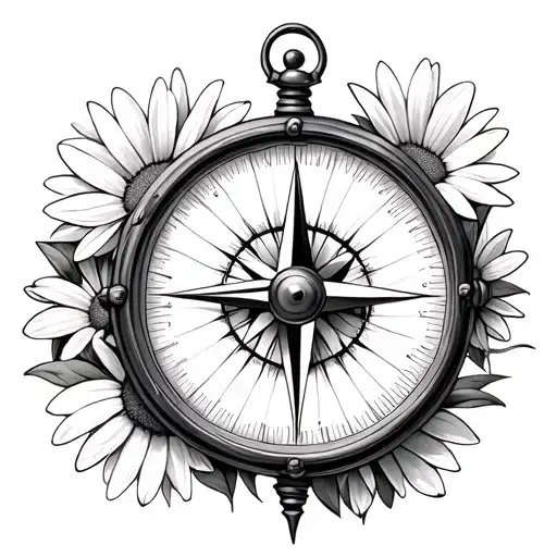 Feminine Compass With Fine Lines Minimalist With Daisies