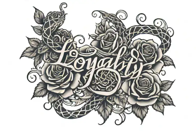 Word Loyalty In Cursive Writing With Roses And Snakes Around It And A Little Cross