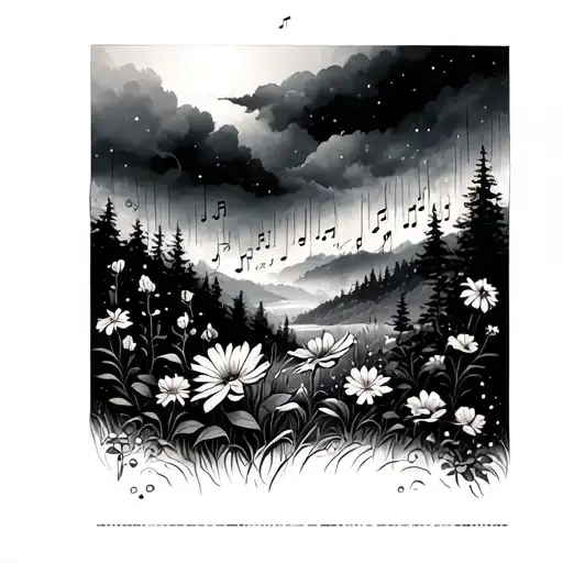 Forest And Flowers And Music And Surreal Scene