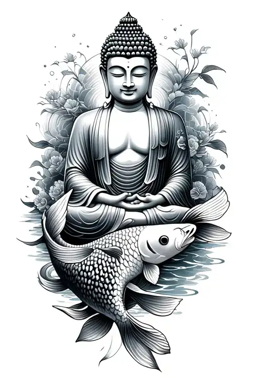 Buddha And Koi Fish
