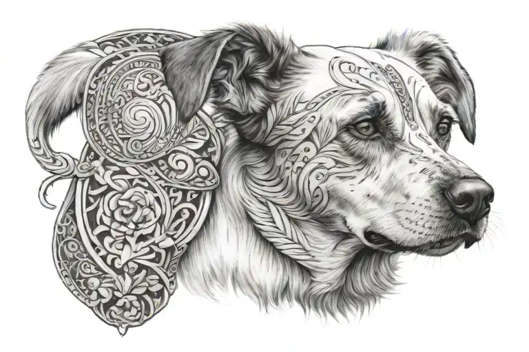 A Realistic Portrait Of A Dog With Design Elements Incorporated