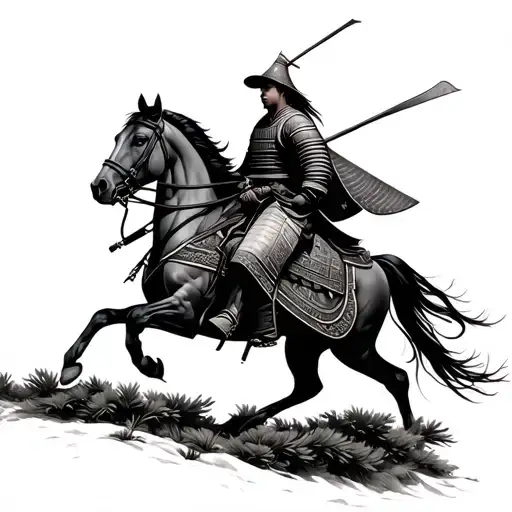 Samurai On Horse Walking Through A Dense Pine