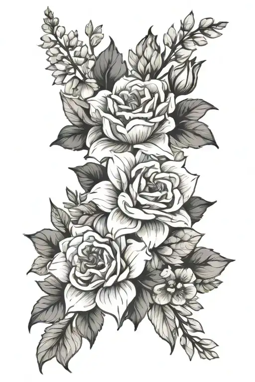 Birth Month Flowers Bouquet Fine Line