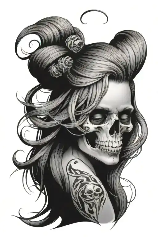 Female Skull With Flowing Hair
