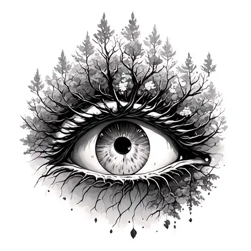 Eye Inside A Tree Growing Tattoo Design