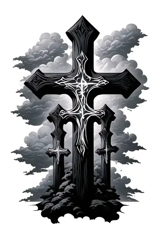 3 Crosses Side By Side With Clouds In The Background