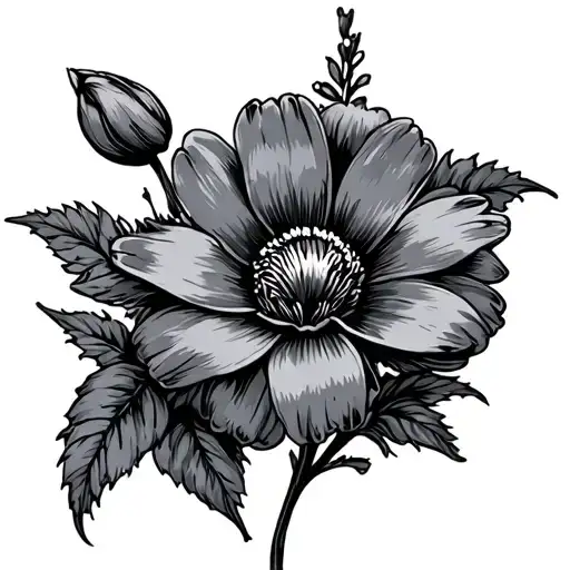 Old School Black And Gray Flowers