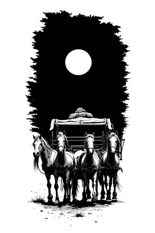 Utah High Desert Landscape With Skelton Horses Pulling Empty Carriage