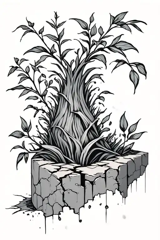 Life Will Out Style Tattoo Black And White Plants Growing Out Of Cracked Concrete Intertwined