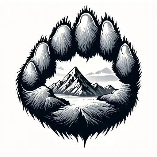 Bear Paw With Smokey Mountain Scape In Paw