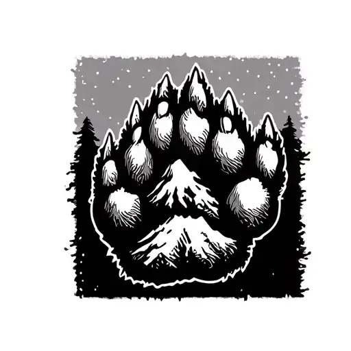 Bear Paw With Simple Sketch Of Smokey Mountain In Paw