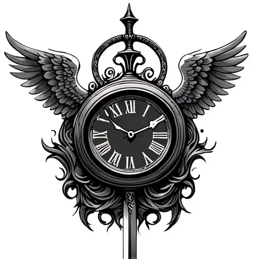 Clock With Angel Wings And Sword
