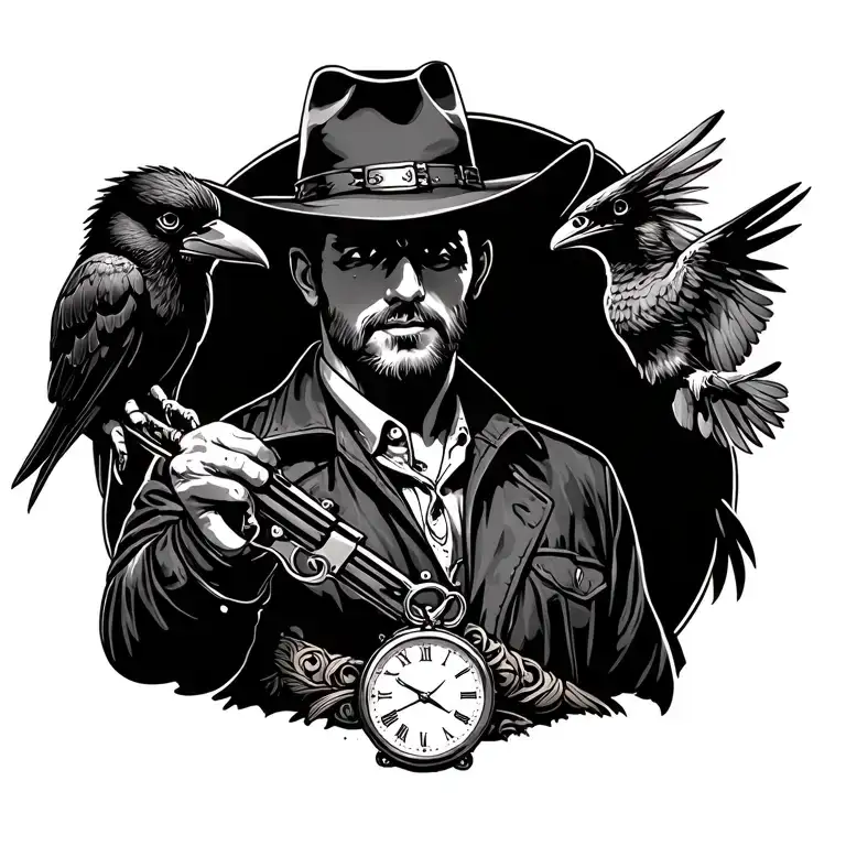 Outlaw Cowboy With A Crow And A Time Piece