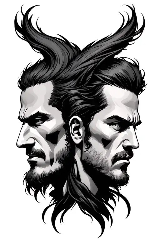 Two Male Heads Good And Evil