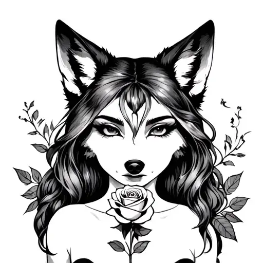 Coyote Girl With A Rose