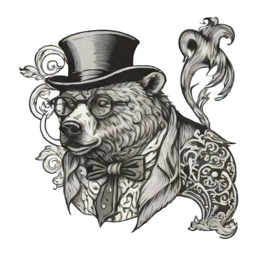 Formal Bear With A Monocle And Top Hat And A Reef And Glasses Front Profile