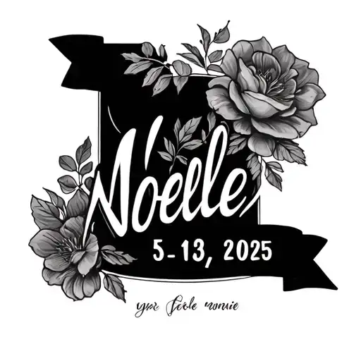 Name Script Tatto With Name Noelle And Birthdate 5-13-2025