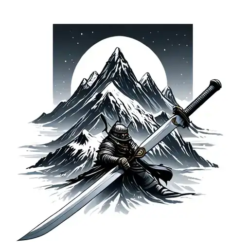 Snow Mountains With Samurai Sword