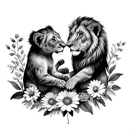 July January Birth Flowers Surrounding Lion Cubs Playing Son Daughter