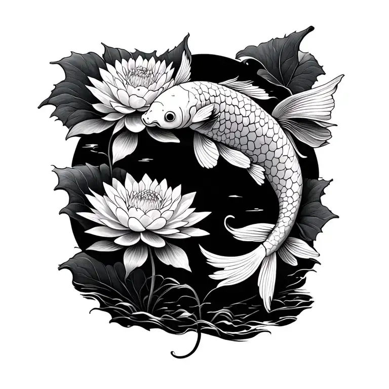 Koi Fish Chrysanthemum Lotus Flower