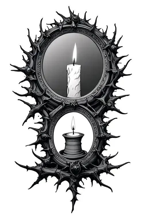 Thorny Frame As A Round Mirror There Is A Reflection Of A Candle