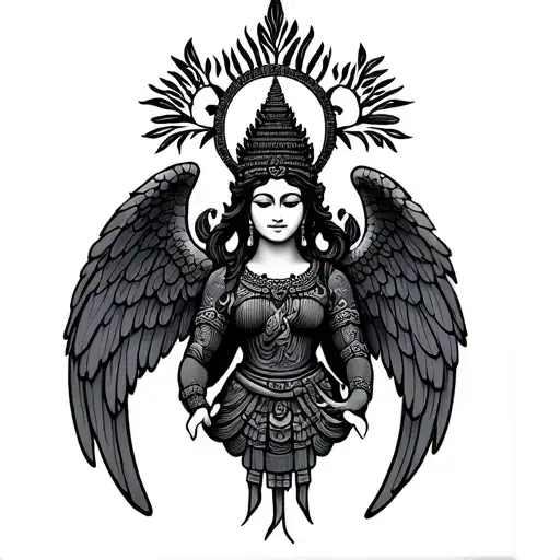 Cambodian Temple Angel Black