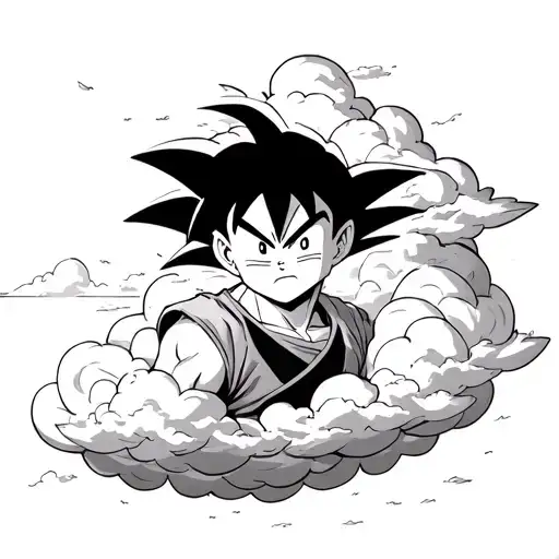 Goku On Nimbus Cloud End Of Cloud Luffy With Streched Hand