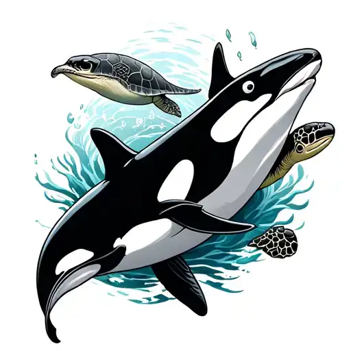 Orca And Turtle Surrounded